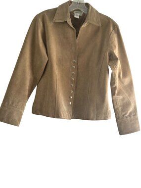 Coldwater Creek Size XS Women’s Tan 100% Leather Blazer Button Front Long Sleeve